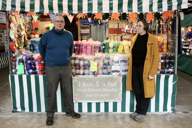 Ian and Chris Grebby of 2 Knits and a Purl at Alfreton market hall