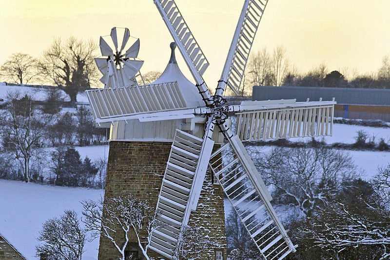 Heage windmill in the snow.