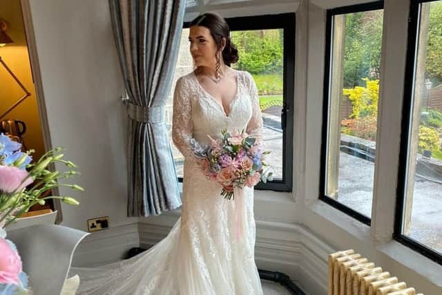 Radiant bride Vicky weighed 12st 7lb on her wedding day.