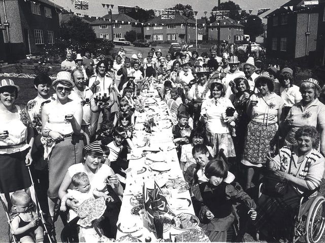Street party held at Compass Crescent, Old Whittington, Chesterfield in 1981 to mark the royal wedding of Prince Charles and Lady Diana Spencer