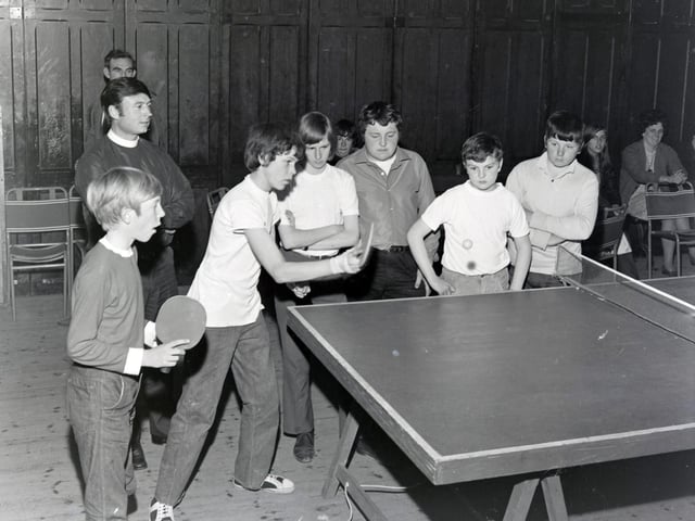 Table tennis marathon at Denby Bottles, June 1970.