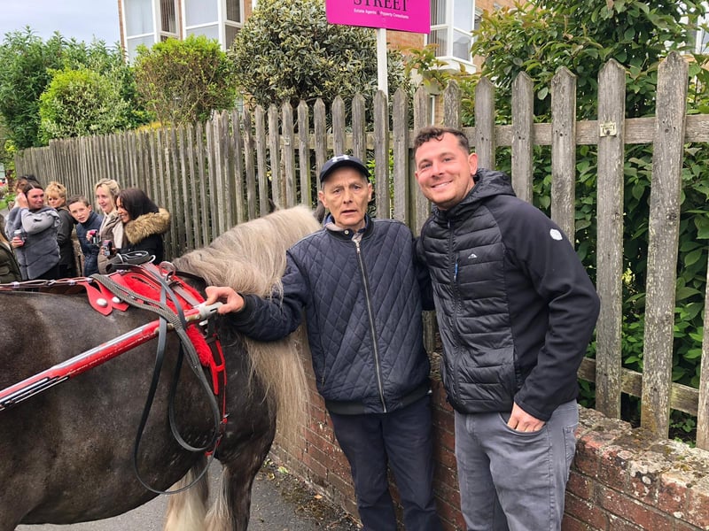 Marley Hopkins, (r) 30, has been coming to the fair for more than 25 years. Like many people here today, he feels it’s unfair that the Stow Horse Fair in Gloucestershire was able to go ahead earlier this month, but the council and police have deterred people from coming to Wickham today.