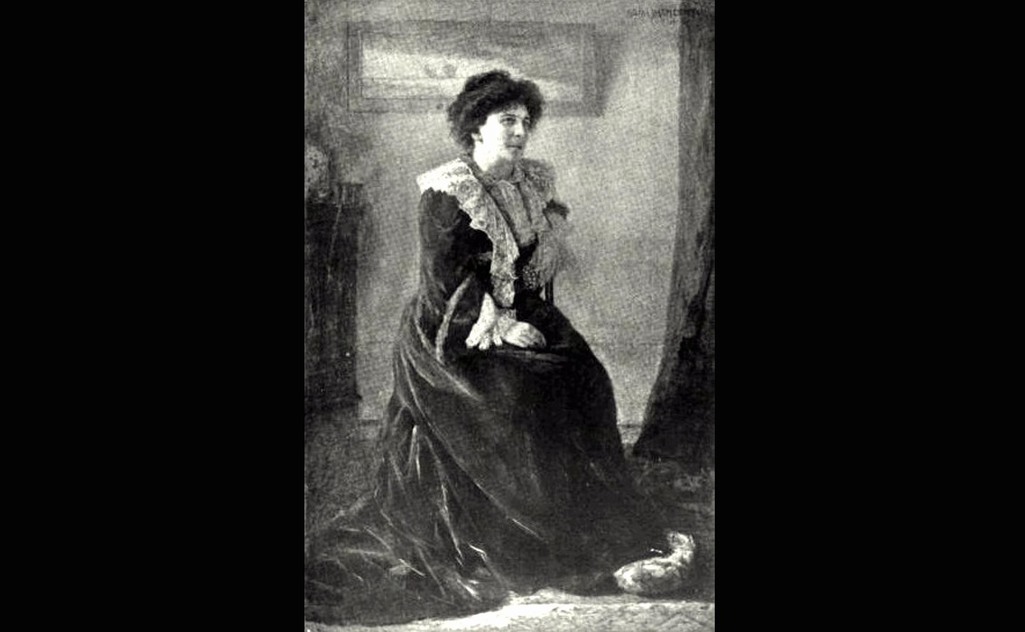Hertha Ayrton was an engineer, mathematician and inventor. She was born in Portsea, Portsmouth on April, 28 1854 and died in Bexhill-on-Sea, Sussex on August 26, 1923. Her research in vortices in water and air led to the invention of the Ayrton fan, which was used in the trenches of the First World War to get rid of gas and poison. She was also closely involved with the fight for women's suffrage. Here, Hertha Ayrton has been painted by Mme. Darmesteter.