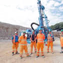 The team prepares to use the new drill rig at Longcliffe’s Brassington Moor Quarry - left to right: 
