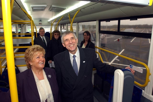 Robin Hood Airport Managing Director David Ryall and Wilfrida Beehive Managing Director Sue Scholey are pictured aboard one of Wifrida's 'Airport Arrow' shuttle buses.