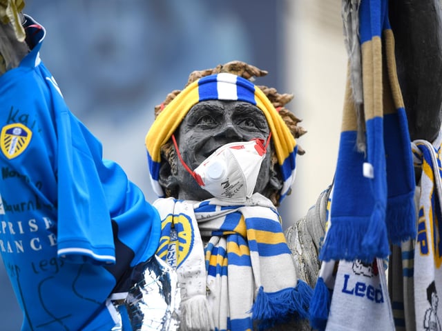 A general view of the Billy Bremner Statue outside the Elland Road.