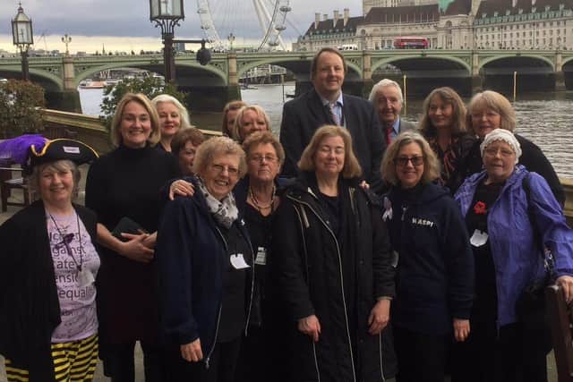 Chesterfield MP Toby Perkins pictured with the Derbyshire WASPI women at the House of Commons in 2017