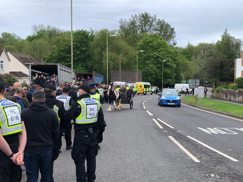 Picture shows the scale of the police presence in Wickham.