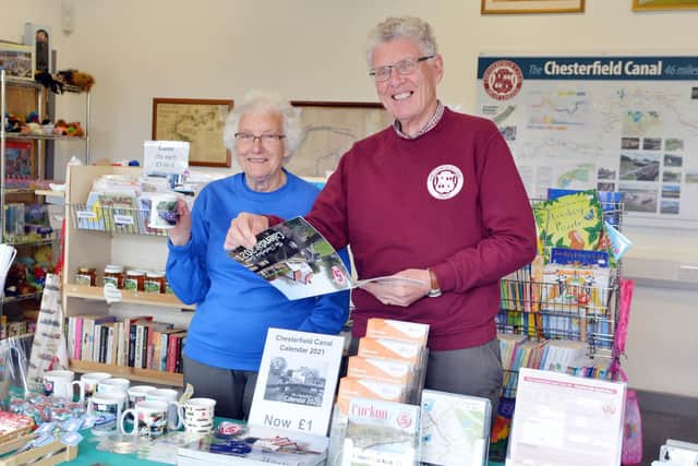 Chesterfield Canal Trust's Hollingwood Hub has reopened after lockdown. Eileen and David Blackburn, who run the shop.