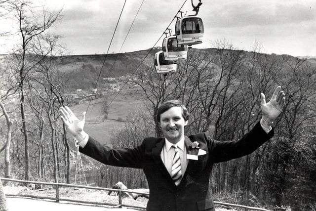 Andrew Pugh celebrates the launch of the cable cars in 1984.