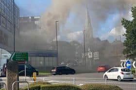 The fire in Chesterfield town centre. Image: Elise Hunt.