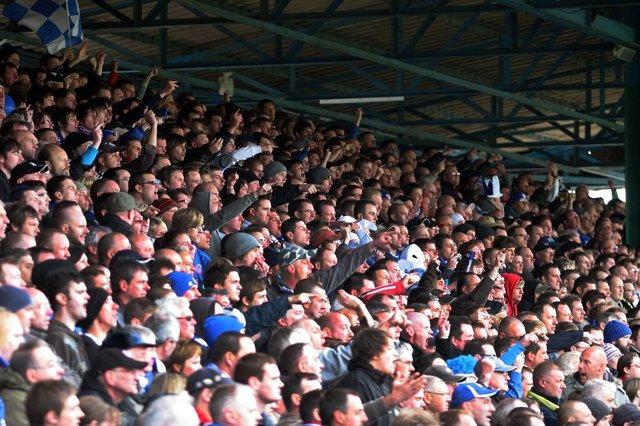 Chesterfield fans pack into Saltergate for the last ever match. Derek Niven's injury-time winner ensured a fitting ending to 139 years of football on that ground.