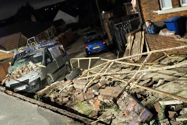 Destruction caused by the crash in Staveley. Image: Derbyshire RPU.