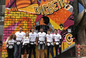 Liam Douglas (third from right) and NatWest colleagues after their charity abseil 