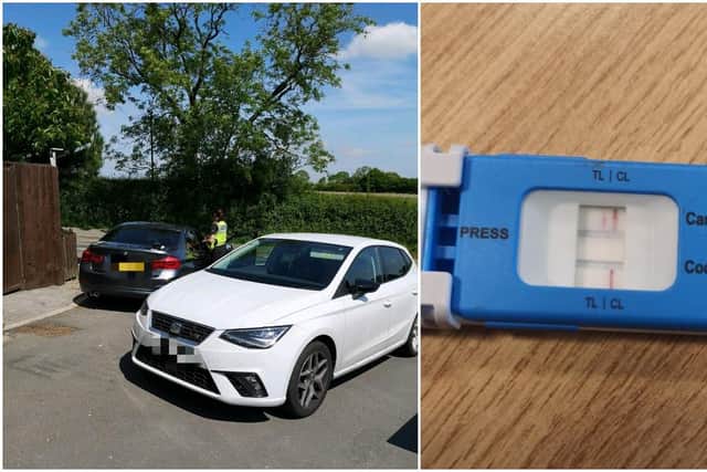 A woman tested positive for cocaine and cannabis use during a roadside drugs test and was arrested.