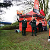 A bout 2,500 Paramedics, Emergency Care Assistants, call handlers and other staff - representing more than 50 per cent of the East Midlands Ambulance Service workforce - have staged pickets across the region, including a picket line outside Chesterfield Ambulance Station at Old Road.