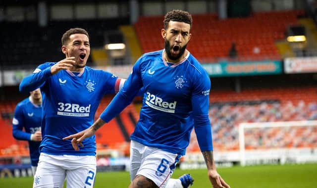 Connor Goldson celebrates after netting the winning goal for Rangers. Picture: SNS