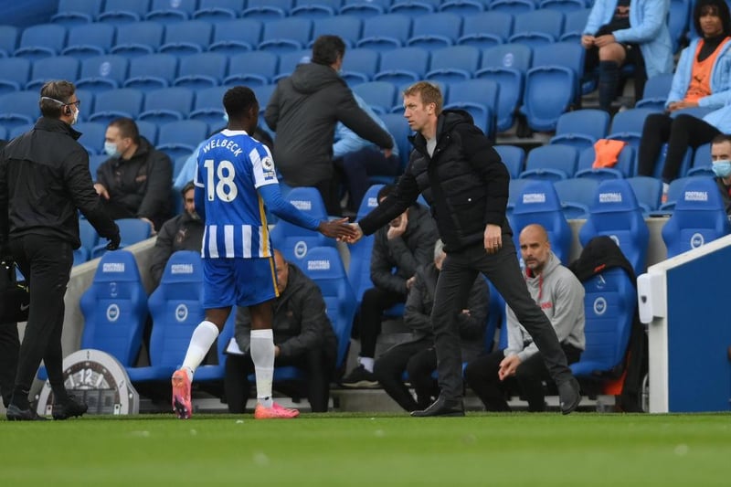 Brighton manager Graham Potter has hinted that striker Danny Welbeck could be in line for a new deal at the club. (Various) 

(Photo by Mike Hewitt/Getty Images)