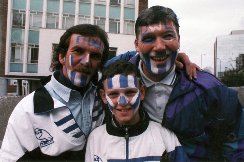 Owls fans on Wembley way with their faces painted