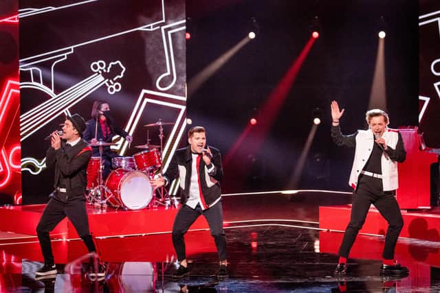 Anthony, Luke and Simon, left to right, performing on Starstruck (photo: Remarkable TV/Guy Levy)