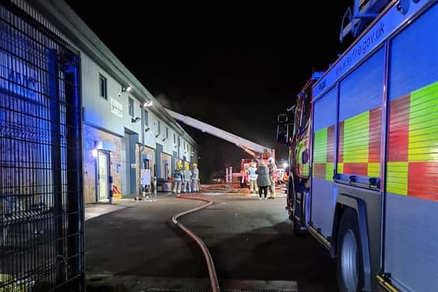 An aerial ladder was used to tackle the flames and bring them safely under control. Photo: Staveley Fire Station