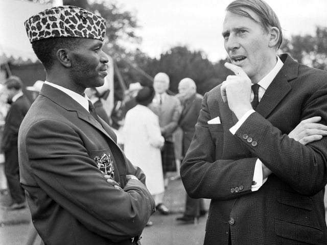 Sporting legends Dr Roger Bannister and Kenyan athlete Kip Keino chatting at the Commonwealth Games garden party in the Botanic Gardens Edinburgh in July 1970.