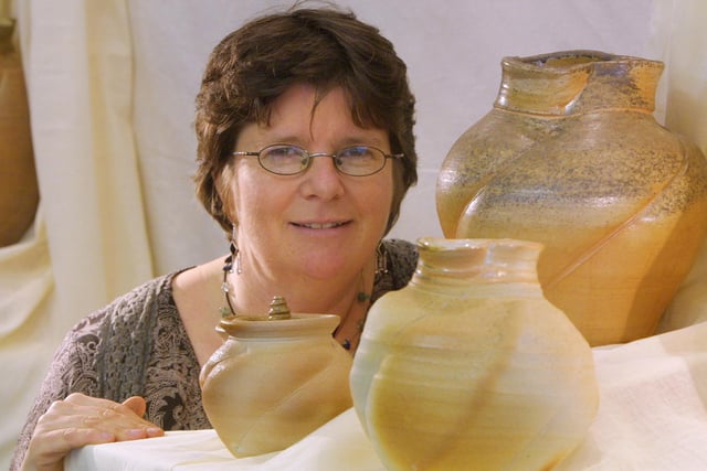 Bakewell-based ceramicist Sue Mulroy with a selection of her work exhibited at the Cromford Mill Gallery in 2006