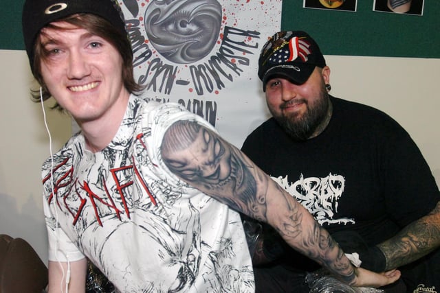 Pictured at the 2010 Sheffield Tattoo Convention were James McAndrews getting a tattoo from  Key Carlin.