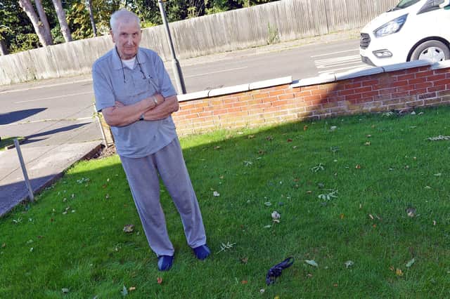 Chesterfield resident Joseph Hill is complaining that dog owners keep chucking dog poo bags in his garden