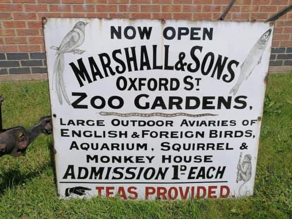 Marshall Zoo Sign is estimated to attract bids of up to £1,500 at auction on July 22.