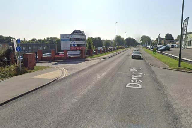 A man has been charged with drink-driving and drug offences after a crash on Derby Road at Clay Cross. Image: Google Maps.