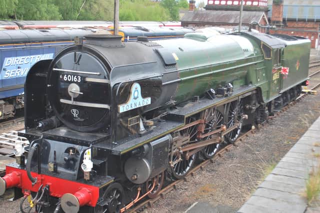 Britain's newest steam engine Tornado at Barrow Hill for some light servicing before it begins a summer of main line railtour duties.