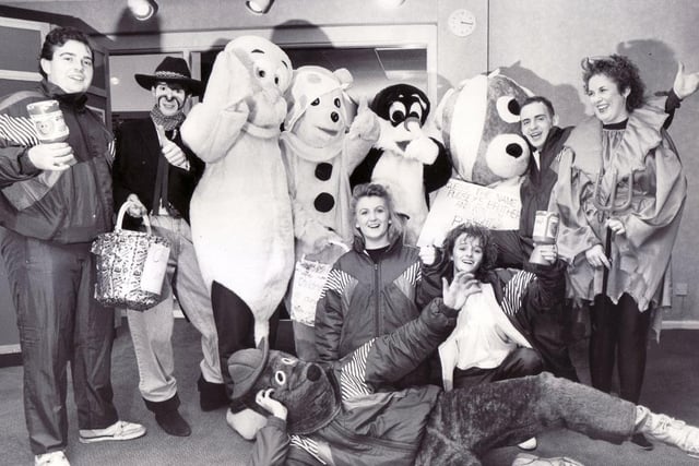 Staff at the Ritzy nightclub raising cash for Children in Need in 1990.