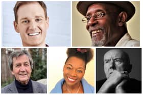 Dan Walker, Linton Kwesi Johnson, Irvine Walsh, Dame Floella Benjamin and Melvyn Bragg, clockwise from top left, are among the household names contributing to Off  the Shelf Festival of Words (photo of Dan Walker: Laurie Fletcher, photo of Melvyn Bragg: Liam Nolan)