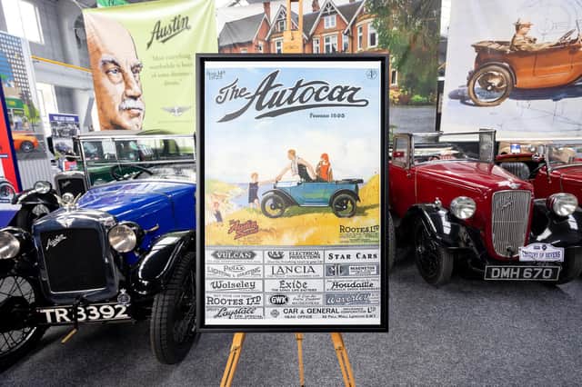 One of the reproduced images from Autocar magazine set against the backdrop of the Great British Car Journey in Ambergate (photo: Matthew Jones Photography)