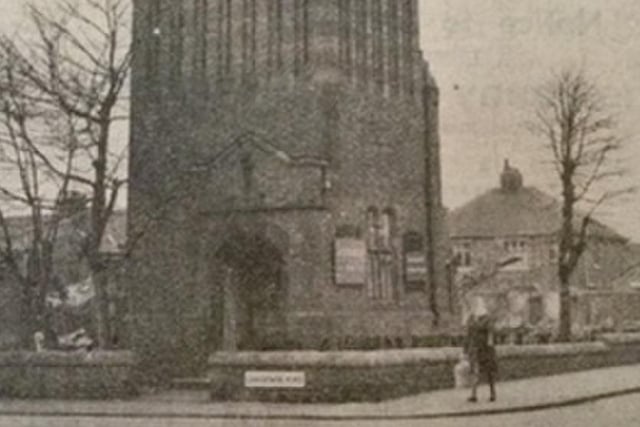 This grainy photo was taken as just the tower was left to be demolished in 1968.
