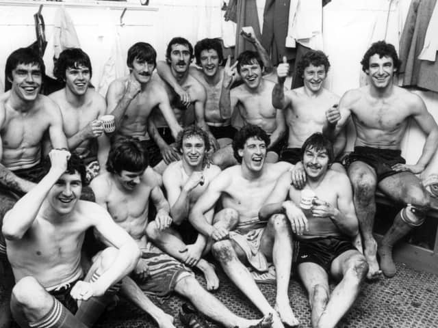 The Spireites celebrate in the dressing room after beating Rangers 3-0 on the way to winning the 1981 Anglo-Scottish Cup.