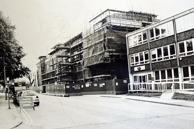 This picture shows the new postal finance building under construction on West Bars, Chesterfield, in 1999. The Future Walk offices replaced the iconic AGD building that had stood on the site for decades