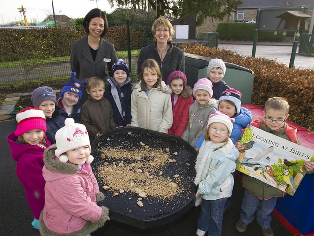 Westfield Infant School Chesterfield took part in the RSPB Big Bird Watch in 2007. Pictured from left: Bryant Homes Consultant Debbie Ford and teacher Kathryn Fretwell.