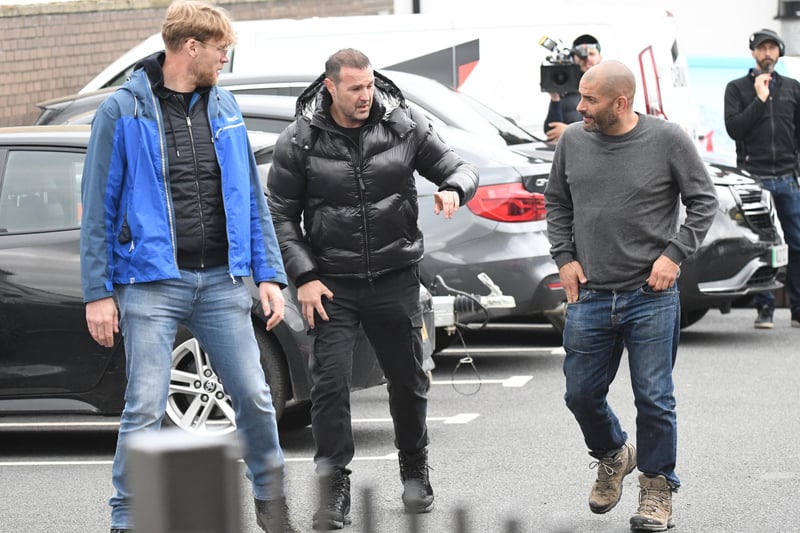 Top Gear presenters Freddie Flintoff, Paddy McGuinness and Chris Harris deep in discussion. Picture: Michael Fawcus Photography