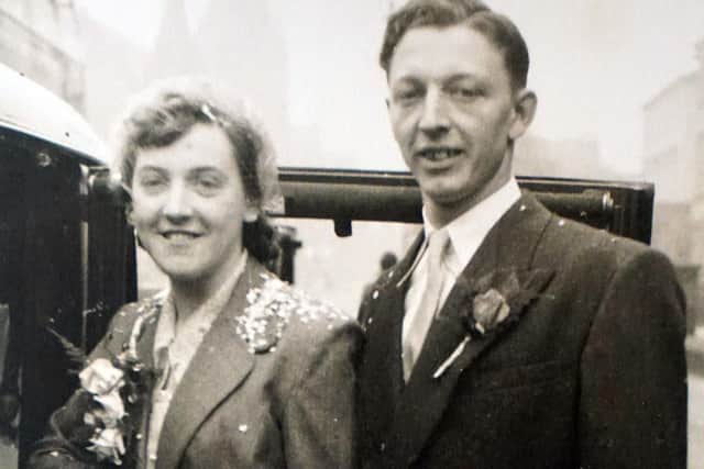Peggy and Jim Coupe on their wedding day in 1952.