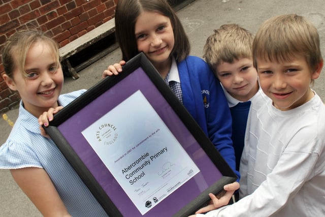 Chesterfield's Abercrombie Primary School pupils Amber Gratton-Bircumshaw, Jasmine Lewis-Henman, Harry Rowbotham, Thomas Woods, left to right, with an award from the Arts Council.