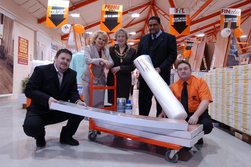 The opening of the new Floor-To-Go store on Western Approach. In the picture were the Mayor Coun Linda Waggott with Mayoress, Coun Moira Smith, store manager Justin Clayton, area manager Simon Patel and assistant manager John Routledge.