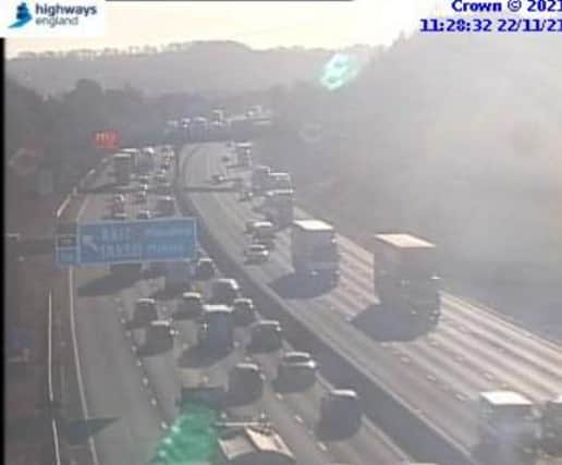 One lane of the M1 in Derbyshire is currently closed due to a broken down vehicle
