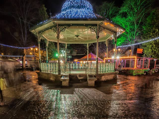 Matlock's Hall Leys Park lit up for the Victorian Christmas market (photo: Jonathan Riley)