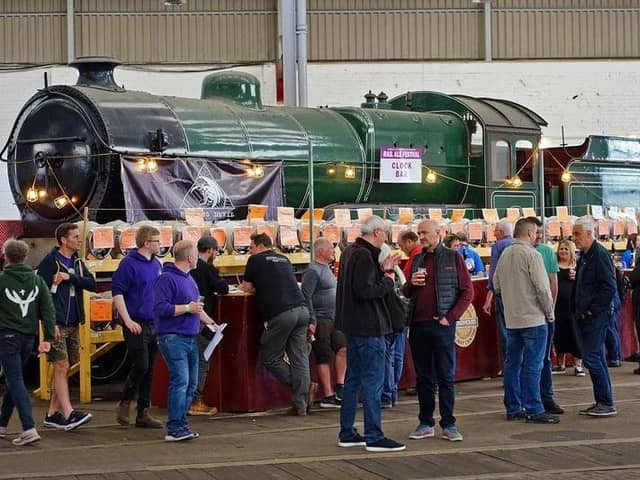 A scene from Rail Ale 2023 in Barrow Hill Roundhouse.