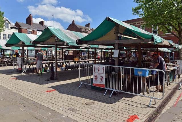 How Chesterfield open-air market looks now it has reopened. Picture and video by Brian Eyre.