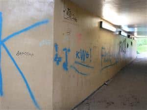 Graffiti in the underpass on Gosforth Lane. Image: Derbyshire police.