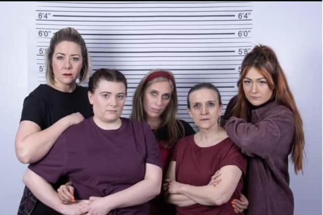 Kate Viles, Emily Rose, Sabine Bensley, Charmian McBirnie and Louise Taylor, left to right, play inmates in Bad Girls - The Musical.