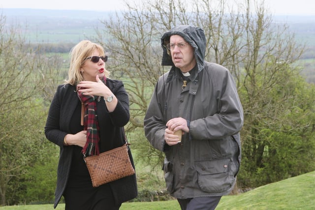 The Archbishop of Canterbury is shown around the Crich Stand site by Cindy Clark of the Mercian Regiment
